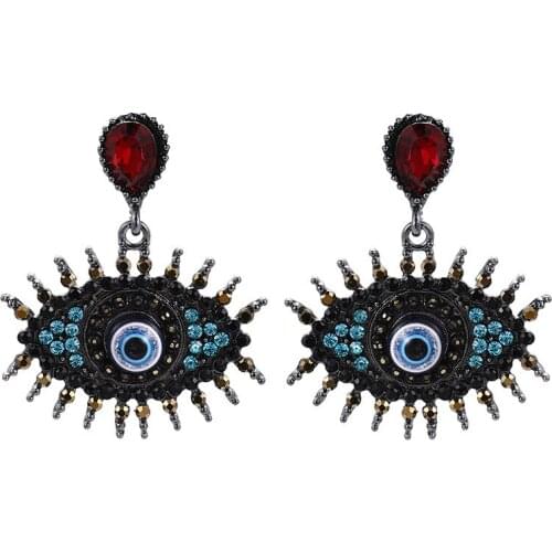 New Exaggerated Bohemian Big Eye Full Rhinestone Pendant Long Drop Earrings for Women Gifts Party Jewelry
