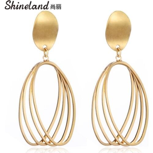 Shineland 2020 New Vintage Smooth Metal Round Hollow Fashion Punk Statement Drop Earrings For Women Brincos Jewelry