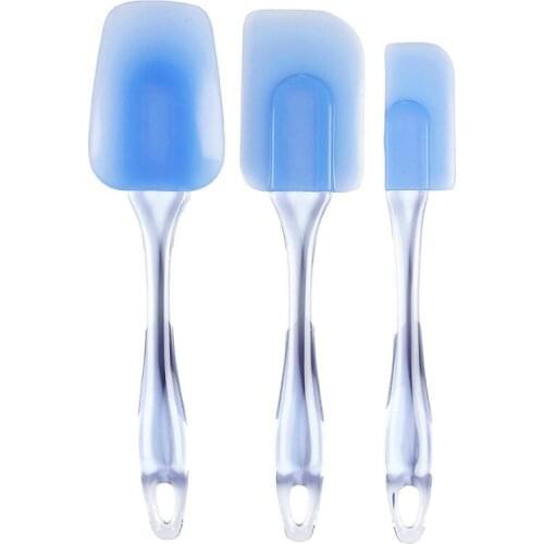Silicone Spatula Easy Flexible Heat Resistant Small Chef Plastic Silicone Rubber Scraper Spatula,3-Piece Set(Transparent Blue)