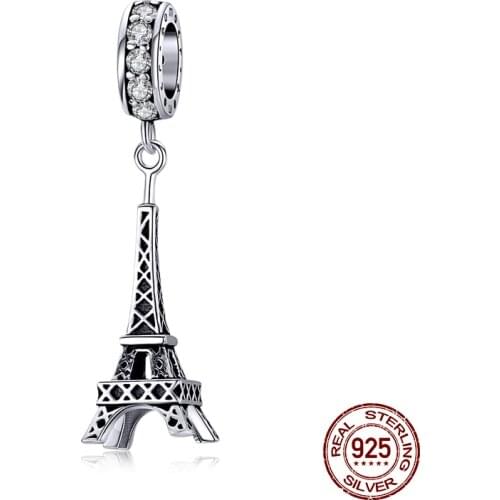 Vintage Iron tower Pendant fit original 100% 925 sterling silver Pandora beads bracelet charm for women fashion jewelry gift DIY