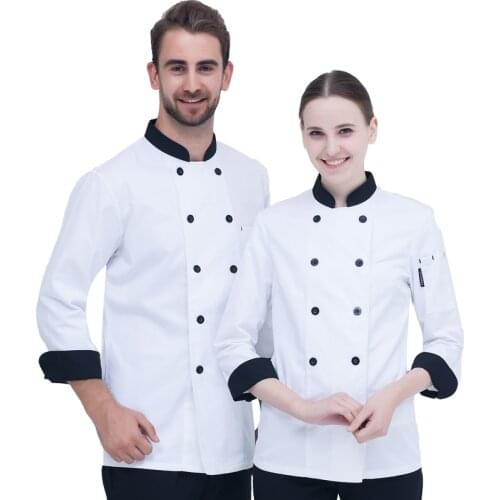 Thin long sleeves fo women and men kitchen restaurant cook workwear black chef uniform white shirt chef jacket