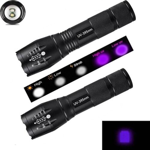 12.9cm Ultraviolet White Lamp Retractable Lamp LED Flashlight High Power Portable Torch Ultra Bright Camping Flash Lights