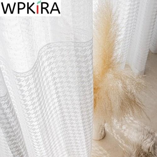 Houndstooth Pure White Tulle Curtain for Bedroom Nordic Modern Grey Voile Curtain for Living room Window Panels Rideaux AD757E