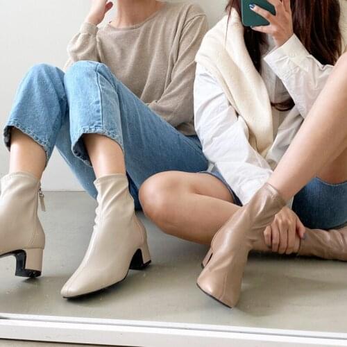 Ladies Leather Platform High Heel Ankle Boots Winter Autumn Square Head Thick Heel Heels Women Size 33-42