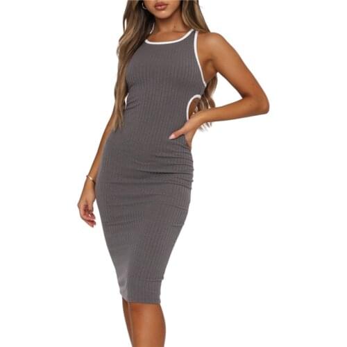 Knitted Summer Autumn Dress Fashion Solid O-Neck Sleeveless Backless Lady Sexy Dress Plus Size Casual Pencil Vestidos Party Robe