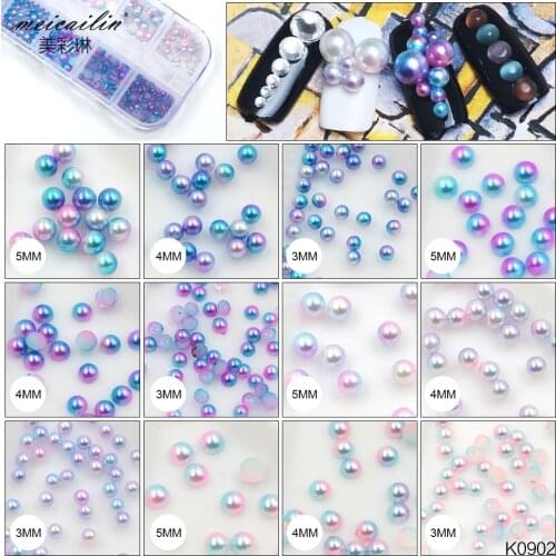 Meicailin 1 Box Nail Decoration Pearl Beads Crystal Rhinestones Glitter Mix Size Gradient Mermaid Color Ball Shape Manicure Set