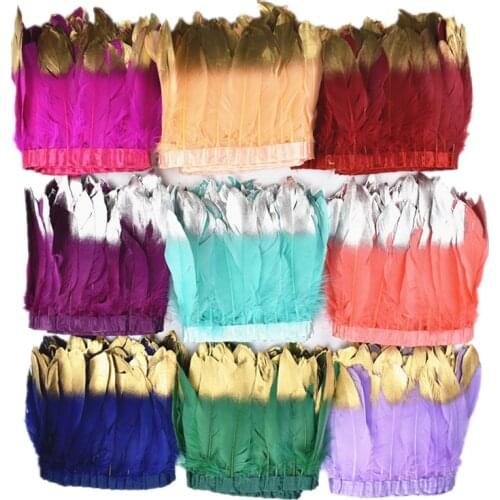 2Meters Gold Silver Golden Goose Feathers Trim on Tape Fringe Ribbon Feather for Crafts Dress Clothing Plumes Decor Decoration