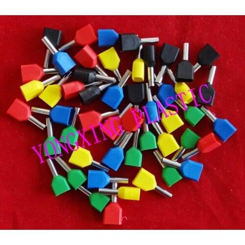 2017 freeshipping 50pcs/lot TE1010 2x1mm2 Bootlace Ferrules Wire Copper Crimp Connector Insulated Cord Twin Pin End Terminal