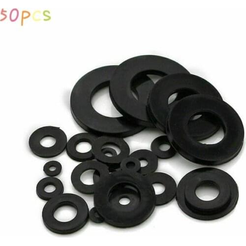 50pcs Black Plastic Nylon Flat Spacer Washer Insulation Gasket Ring M2, M2.5, M3, M4,M5, M6, M8, M10, M12, M14, M16, M18
