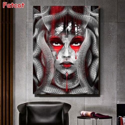 Snake girl diamond painting,full,square,round diamond embroidery mosaic diamond diy handwork puzzle diamant Gothic Woman PP1983