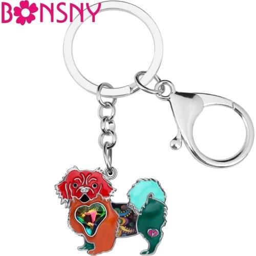 Bonsny Enamel Alloy Lovely Chinese Shih Tzu Dog Key Chains Anime Animal Jewelry Key Ring For Women Girls Pet Lovers Accessories