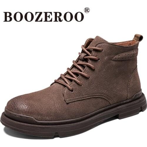 BOOZEROO 2019 Mens Outdoor Fashion Martin Boots Warm Leather Boots Comfortable Plus Velvet Cotton Boots Work Boots