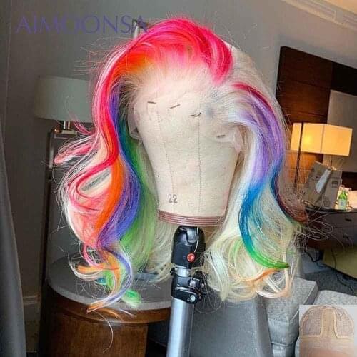 Colored Human Hair Wigs 613 Blonde Rainbow Hair Wig Body Wave Transparent Lace Wig T Part Lace Peruvian Hair Wigs 130% Remy