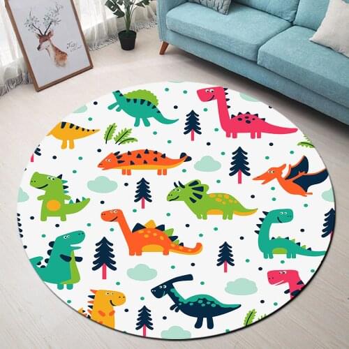 Cartoon Dinosaur Christmas Tree Snowflake Printed Decorative Round Carpet Kids Play Crawl Chair Mat Bedroom Child Baby Rugs