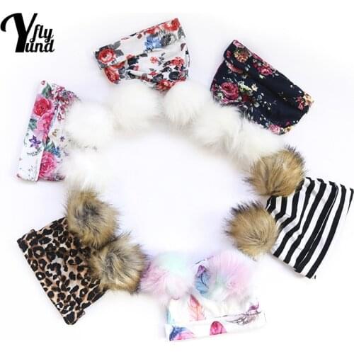 Yundfly Childrens Printed Furball Hat and Scarf Two Piece Set Comfortable Warm Baby Tire Caps Print Infant Headwear Kids Gift