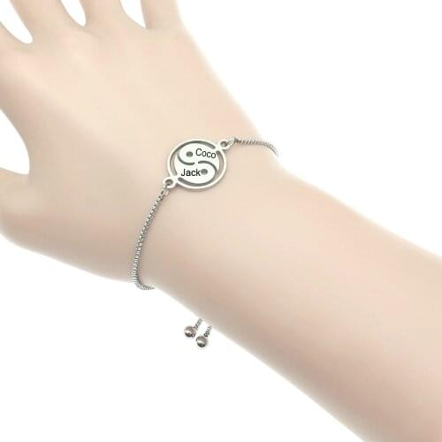 Customized Couple Names Yin yang Bracelet Engrave Letters Name Stainless Steel Bracelets For Woman