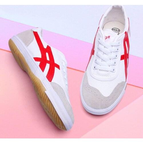 USHINE EU34-44 Quality Red Canvas Classic Retro Sport Table Tennis Shoes Fitness KungFu TaiChi Training Shoes Big size Man Woman