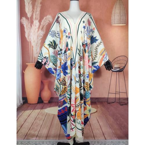 Kuwait Fashion Blogger recommend Silk Bohemian Kaftan Maxi Dress 2021 Winni Traditional Floral Abaya Muslim BouBou Dresses