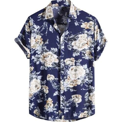 60# Mens Cardigan Short Sleeve Hawaiian Beach Flower T Shirt Mens Turtleneck T Shirt Mens Clothing Trend Casual Comfortable Top