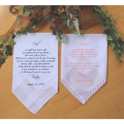 Set of 2 Customize any verse Parents of the Groom gift from the Groom, Wedding Handkerchief, PRINTED,Wedding Gifts from son