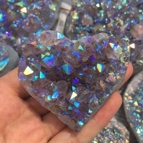 Natural aura amethyst quartz crystal cluster heart shaped healing gemstones