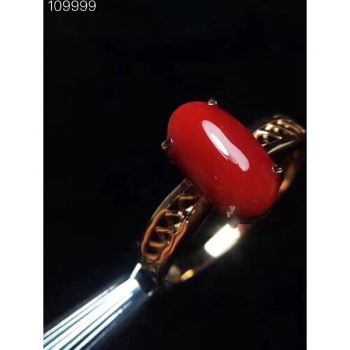 Natural Red Coral ring Free shipping Natural real Red Coral 925 sterling silver Fine jewelry 8*12mm gemstone Handworked rings