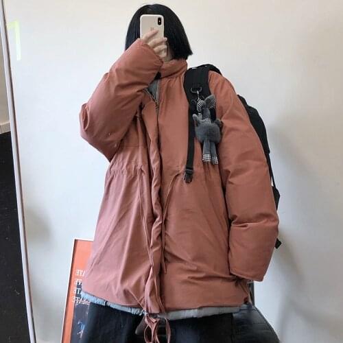 Novel Cotton Padded Down Parka Women Warm Winter Jacket Overcoat Hip Pop Steetwear Loose Outwear Double-Sided Windproof Coat