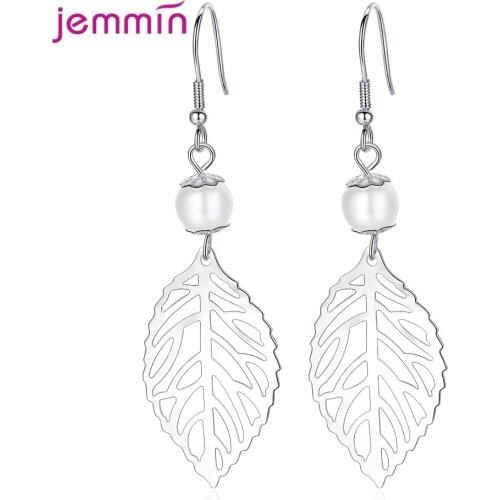 New Elegant 925 Sterling Silver Pearl Long Tassel Dangle Drop Earrings For Women Girls Sweet Leaf Eardrop Fashion Jewelry Gifts