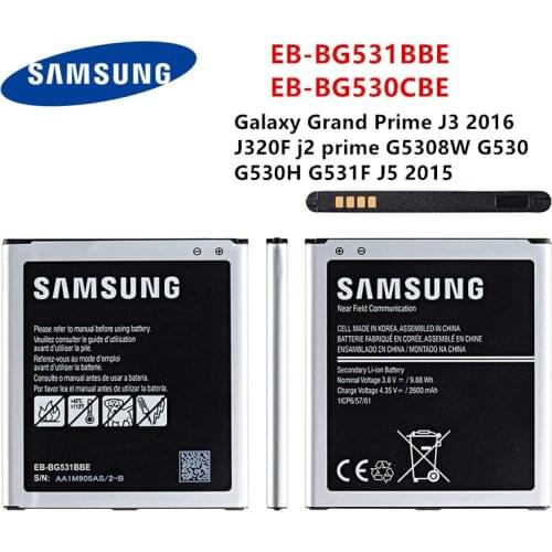 SAMSUNG Orginal EB-BG531BBE EB-BG530CBE Battery 2600mAh For Samsung Galaxy Grand Prime J3 2016 j2 prime G5308W G530 G531F
