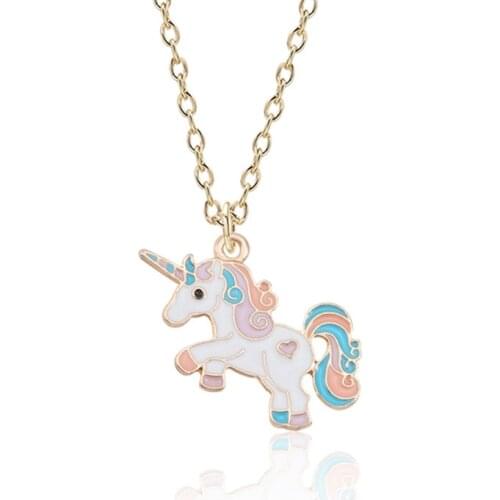 Fashion Cartoon Unicorn Pegasus Model Drip Necklace Diy Trendy Pendant Cartoon Cute Colorful Rainbow Horse Necklace Chain