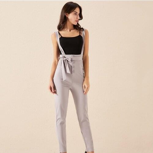 Casual Rompers Women Jumpsuit Long Pockets Sleeveless Long Bodysuit Adjusted Strap High Waist Fashion Basic Overalls Streetwear