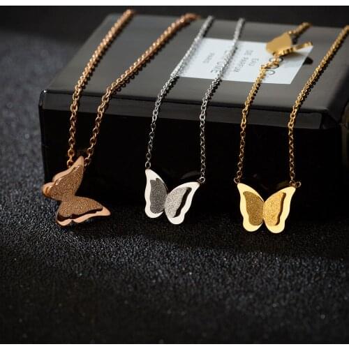 Luxury Silver Rose Gold Stainless Steel Butterfly Charm Necklace Women Fashion Gift Jewelry For Girl Valentines Day Wholesale