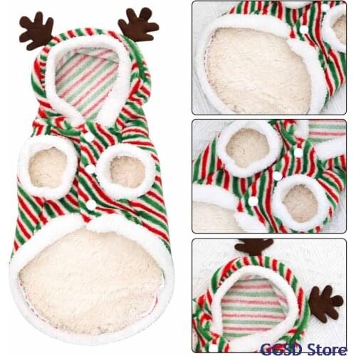 Christmas Pet Dog Clothes Warm Fleece Striped Hoodies Clothes for Small Dog Cat Coat Costume Dress Pet Christmas Apparel Gifts