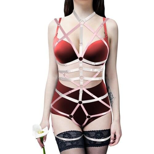 Sexy Outfit Woman Hot Stockings Full Body Fetish Harness Bra Chest Bondage Lingerie Set Cage Gothic Garter Belt Erotic Strappy