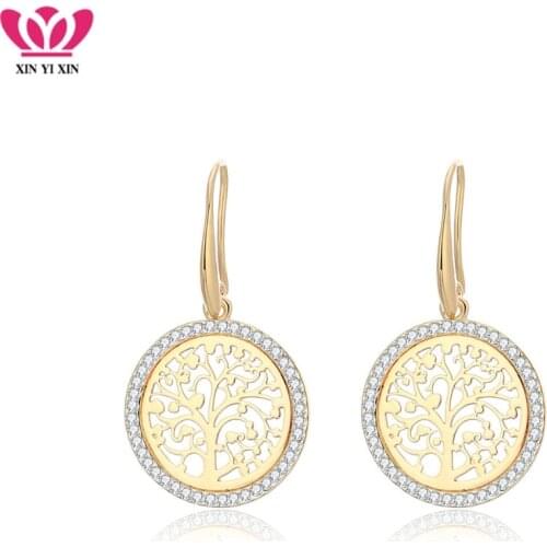 Gold Round Tree Of Life Drop Earrings For Women Hollow Copper Crystal Earring New Fashion pendientes mujer Jewelry Gifts 2018