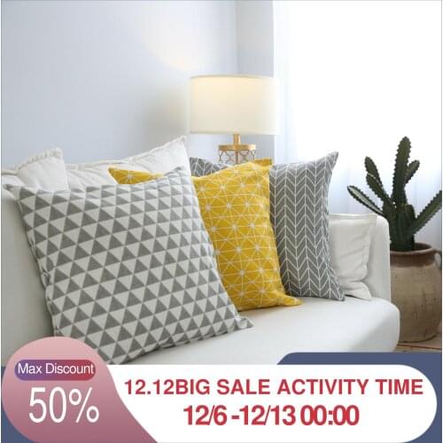 Geometric Art Simple Sofa Pillow Cushion Cover Plaid Pillowcase Model Room without Core
