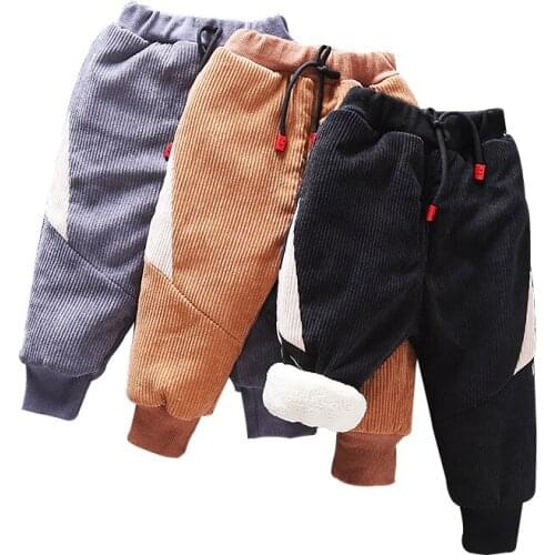 Baby boy clothes winter new lightning plus velvet thick cotton trousers boys pure cotton warm casual elastic waist pants