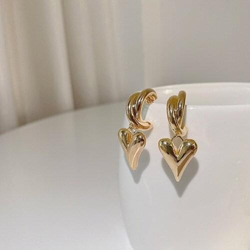 U-Magical Temperament Love Heart Gold Color Metal Dangle Earring for Women C Shape Huggies C Shape Earring Jewelry Accessories