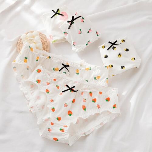 Funny Cute Fruit Underwear Women Panties Strawberry Pineapple Print Briefs Kawaii Lingerie Underpants L XL