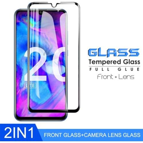 2 in 1 Protective Glass For Huawei Y7 Y9 Prime P Smart Plus Z Camera Lens Film Cover On Honor 9X 20 Lite Safety Screen Protector