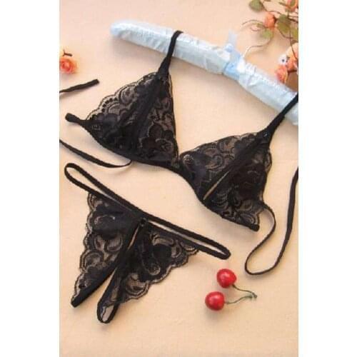 Womens Black Lace Fancy Bra Suit