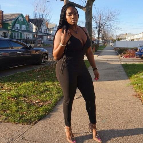 Womens sexy V-neck sling backless solid color tight hip lifting Yoga Jumpsuit