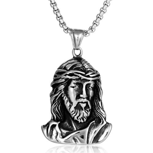 Stainless Steel Christ Jesus Head Religious Pendant Neckalce Church Jewelry Gift For Him with Chain