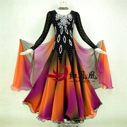 Women Standard Ballroom Dresses Girls Long Sleeve Lycra Stretchy Dancing Costume Adult Waltz Ballroom Competition Dance Dress