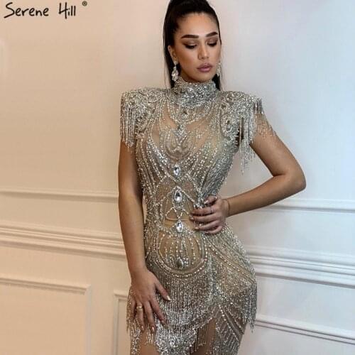 Gold Tassel Beading Sleeveless Sexy Evening Dresses 2020 Dubai Design Luxury Sexy Evening Gowns Serene Hill BLA60893