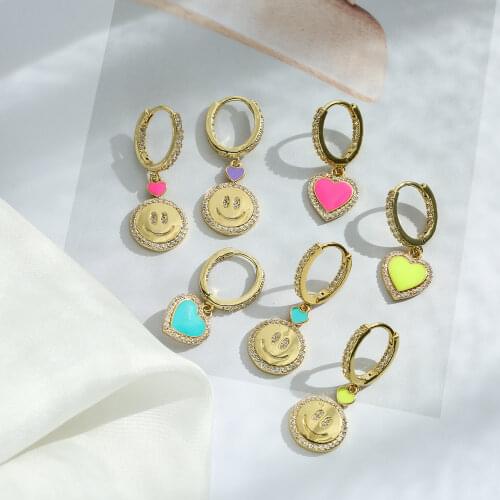 HECHENG,1 piece,Summer Style Lovely Smile Face Heart Asymmetric Earrings,Fashion Temperament Luxury Jewelry