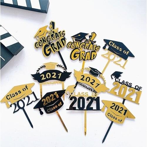 1 Pcs New Class of 2021 Congrats Grad Acrylic Cupcake Toppers for 2021 Graduations College Celebrate Party Cake Decorations