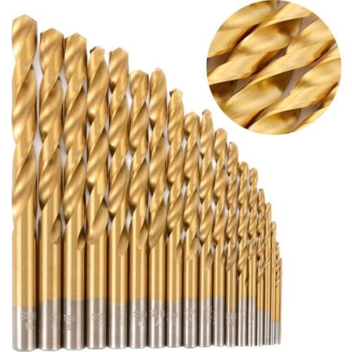 19Pcs/set Titanium Coated Drill Bits HSS High Speed Steel Drill Bits Set Tool 1-10mm Power Tools For Screwdrivers Drills