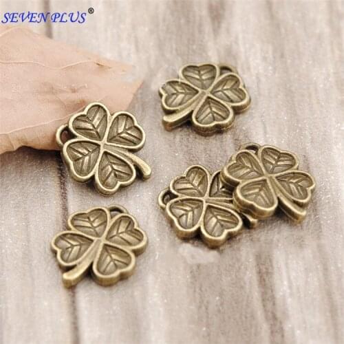 High Quality 50 Pieces/Lot 13mm*11mm Diy Jewelry Metal Charms Antique Bronze Double-sided Clover Charms