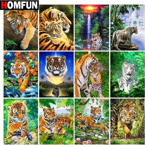 HOMFUN 3D Diamond Painting "Animal tiger family" DIY Full Rhinestones Drill Cross-stitch Kits Square Round Diamond Embroidery